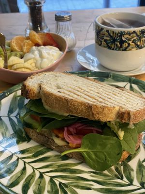 hummus-avo sandwich with sourdough  at Milk Away in Sevilla