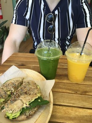 Vegan panini and 2 smoothies  at Milk Away in Sevilla