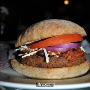 The Chili Burger at Zephyr Vegetarian Cafe in Long Beach