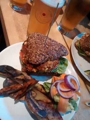 Sweet potato burger and wedges at Woodland Creatures in Edinburgh