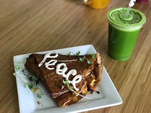 I think it was called scrambled pancake - it‘s a salty one with lots of vegetables - I loved it ! at Purple Sprout Conscious Organics in Buffalo Grove