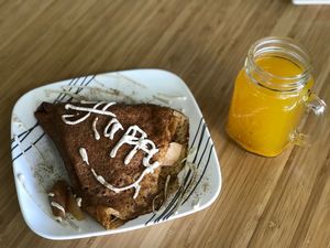 Crêpes with Apple and Cinnamon and a ginger tea at Purple Sprout Conscious Organics in Buffalo Grove