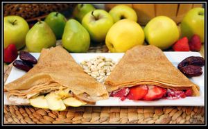 GF Sugar-free Crepes with Apple-Pear or Strawberry jam and Cashew Whipped Cream at Purple Sprout Conscious Organics in Buffalo Grove