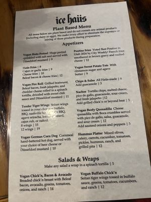 Fully vegan front and back menu— they ask at the door what kind of menu you need ✅  at The Ice Haus in Murray