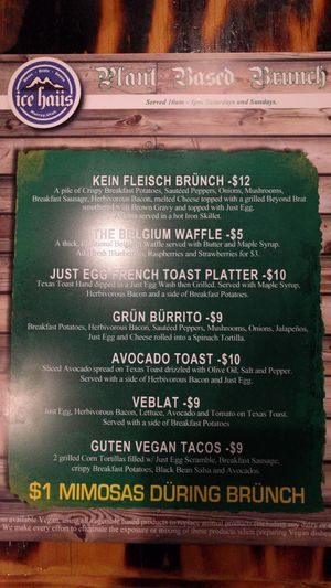 Sunday brunch vegan menu at The Ice Haus in Murray