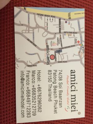 Business card at Amici Miei Hotel in Phuket