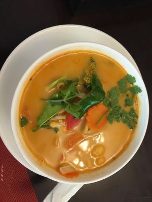 Vegan Tom yum soup at Amici Miei Hotel in Phuket