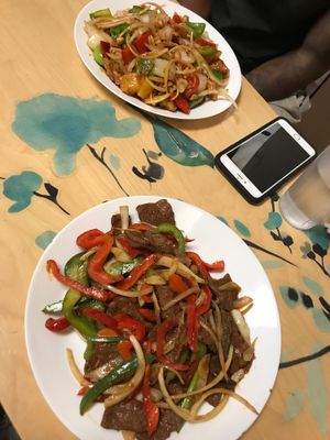 Mongolian Beef and Kung Poa Chicken  at Loving Hut - University in Tempe
