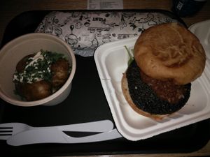 Hammer BBQ burger, piston wrap and potatoes at The Plant in Stockholm