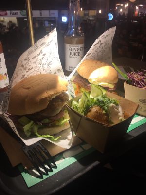 burgers with cheese and with bearnaise sauce at The Plant in Stockholm