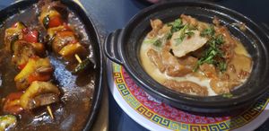 "Beef" skewers, caramelized "chicken" at Tien Hiang in Paris