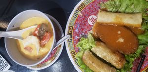 "Shrimp" broth, hot assortment (partly eaten) at Tien Hiang in Paris