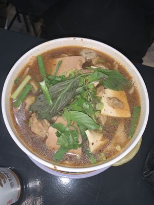 Soup with a few kinds of mockmeat at Tien Hiang in Paris