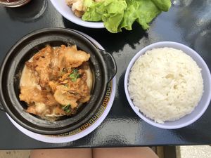 Marmite de « poulet » caramélisé et son riz at Tien Hiang in Paris