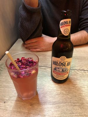 Rose lemonade + unfiltered beer (so good!)  at Vegab in Krakow