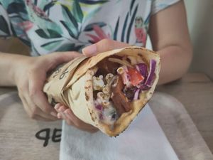 Kebab with popcorn at Vegab in Krakow