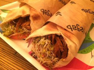 Beirut vegab with ";maxi"; (double the meat) on a tortilla. Delicious! at Vegab in Krakow