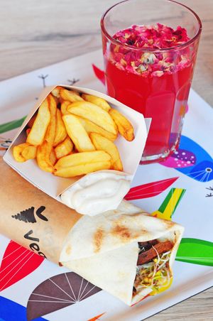 Fat-free belgian fries, vegab & homemade sugar-free lemonade at Vegab in Krakow