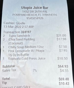   at Utopia Juice Bar in Pompano Beach