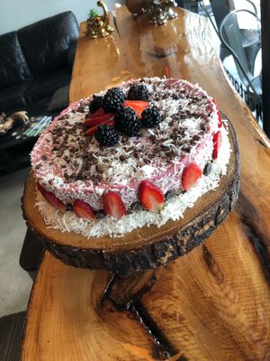 Dragon fruit cake...doesn’t get any better! at Utopia Juice Bar in Pompano Beach