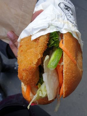 Eggplant tempura banh mi at Trang Bakery and Cafe in Collingwood