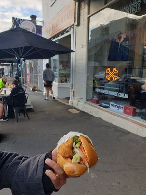 Eggplant tempura banh mi at Trang Bakery and Cafe in Collingwood