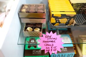 Raw chocolate made by one of the owners - uses stoneground raw cacao from Bali! Melts in your mouth. at Raw Balance Raw Food Deli in Taupo