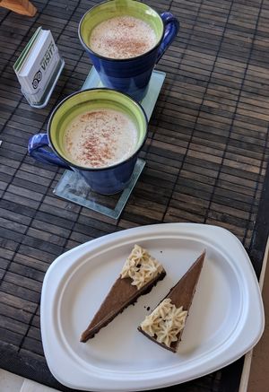 Chai and raw coffee cake at Raw Balance Raw Food Deli, Taupo at Raw Balance Raw Food Deli in Taupo