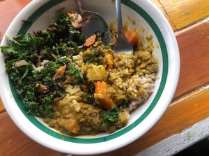 Dal with kale salad at Raw Balance Raw Food Deli in Taupo