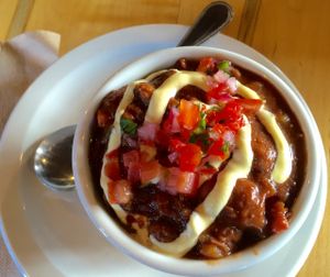 Chili with avocado cream and pico at Nectar in Asheville