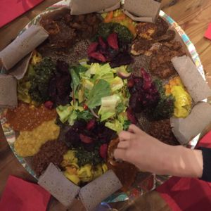 mixed veg and meat platter at Addissae in Asheville