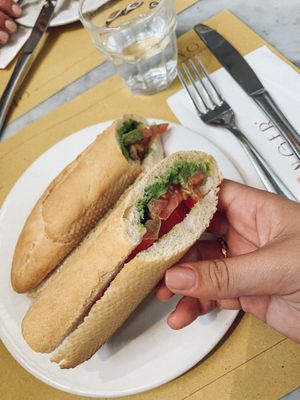 Pesto baguette, with no mozzarella  at Ginger in Rome