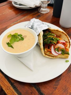 Peanut ginger soup & Tofu Banh Mi.   at Jack of Cups in Folly Beach