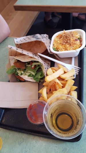 Vienna burger, swing wrap, coleslaw and fries at Swing Kitchen - Operngasse in Vienna