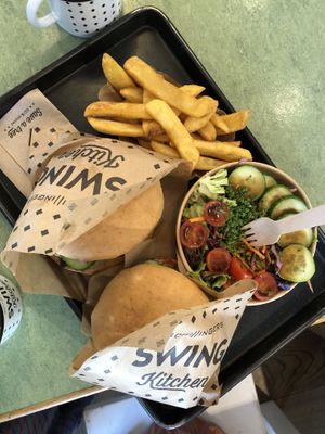 My mum's order and mine, same sandwich with different sides  at Swing Kitchen - Operngasse in Vienna