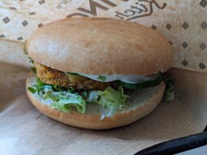 Schnitzel burger with cranberry mayo at Swing Kitchen - Operngasse in Vienna