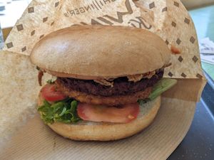 Swing burger with added potato rosti. Big buns! at Swing Kitchen - Operngasse in Vienna