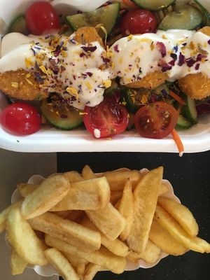 ‘Chicken’ salad w/ fries at Swing Kitchen - Operngasse in Vienna