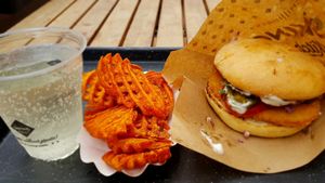 Vienna burger with sweet potato fries at Swing Kitchen - Operngasse in Vienna