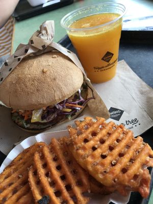 Cheese burger, sweet potato fries and OJ ❤️ at Swing Kitchen - Operngasse in Vienna
