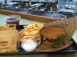 Vienna burger, Swiss wrap, chips and garlic mayo at Swing Kitchen - Operngasse in Vienna