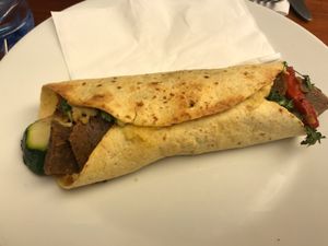 Wrap with grilled vegetables, seitan, hummus,... at Carotterie 2000 in Antwerpen