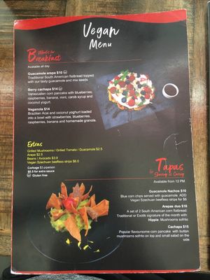 Separate vegan menu - page 1, breakfast and tapas at ExotiK in Newtown