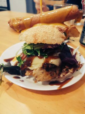 Hot dog chicken burger at Ruta 42 in Lhospitalet De Llobregat