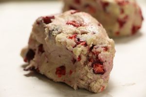 Cranberry scone before baking in oven...packed with cranberries! at 701 Coffee in Seattle