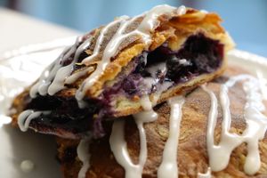 Blueberry strudel with cashew cheese, and icing at 701 Coffee in Seattle