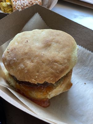 Sausage and biscuit  at Gnome Cafe in Charleston