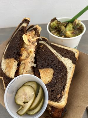 Reuben sandwich with a side of Brussel sprouts   at Gnome Cafe in Charleston