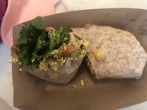 Breakfast burrito with mango chunks!  at Gnome Cafe in Charleston