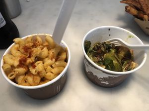 Mac and cheese and Brussels sprouts  at Gnome Cafe in Charleston